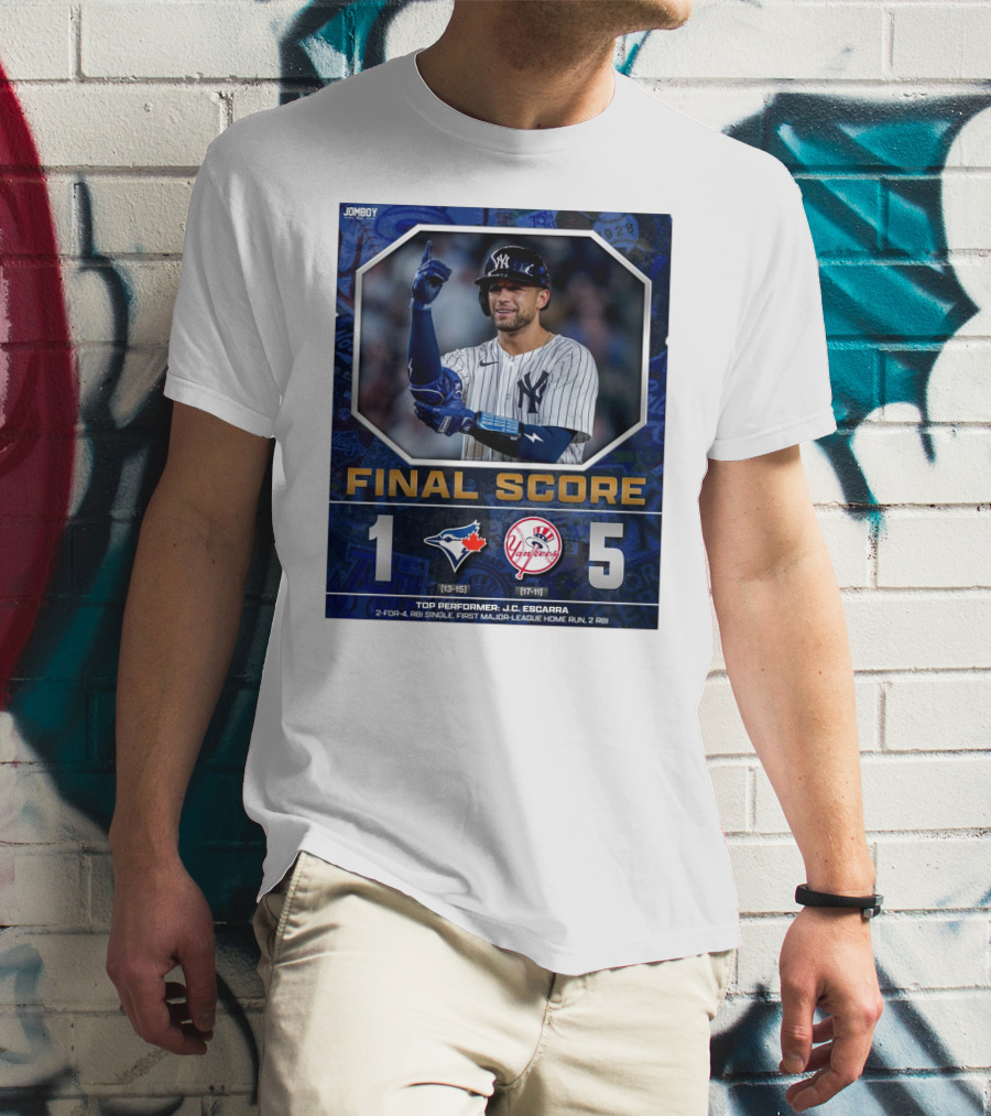 Toronto Blue Jays 1 New York Yankees 5 Final Score Top Performer J.C. Escarra 2-for-4 RBI Single First Major-League Home Run 2 RBI T-Shirt