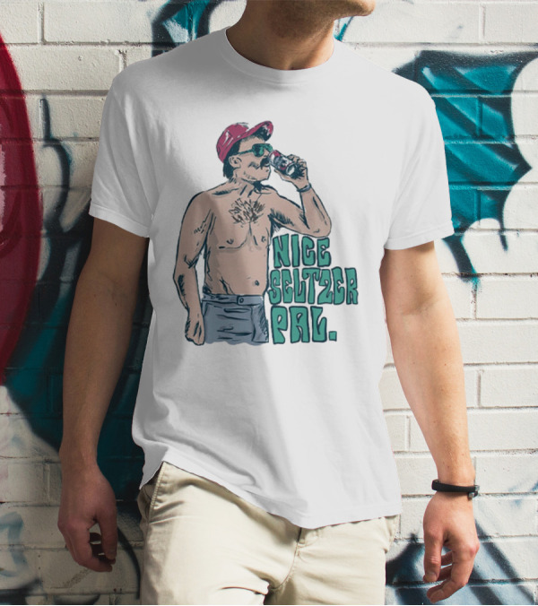 Nice Seltzer Pal 4.0 Cartoon Graphic Of Less Man In Cap And Sunglasses With Drink T-Shirt