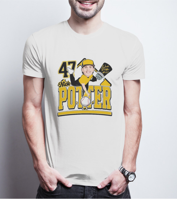 Nick Potter 47 Baseball Illustration With Character In Yellow And Black T-Shirt