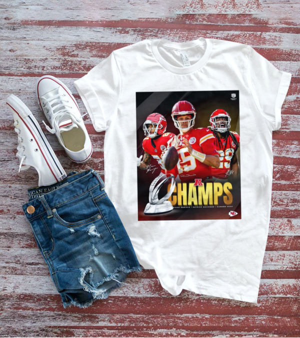 Kansas City Chiefs AFC Champs Nikko Remigio Patrick Mahomes II Kareem Hunt Signatures T-Shirt
