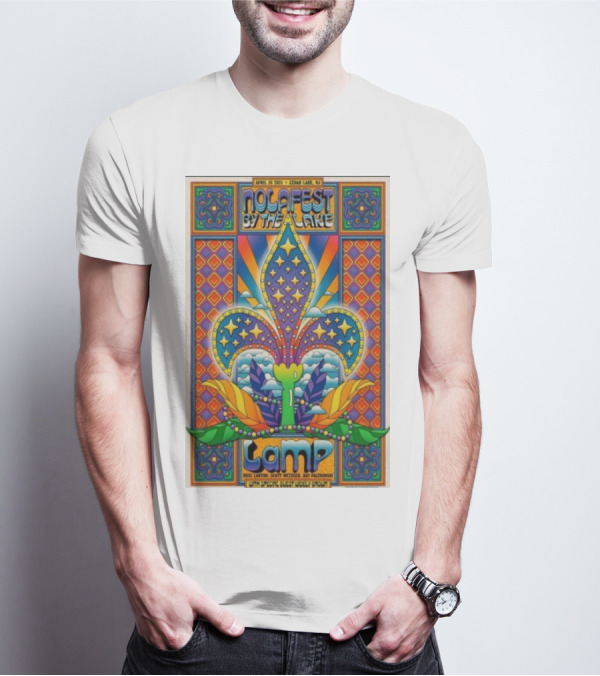 Nolafest By The Lake Lamp Cedar Lake NJ April 26 2025 Fleming Fleur-de-Lis Psychedelic Art Style T-Shirt