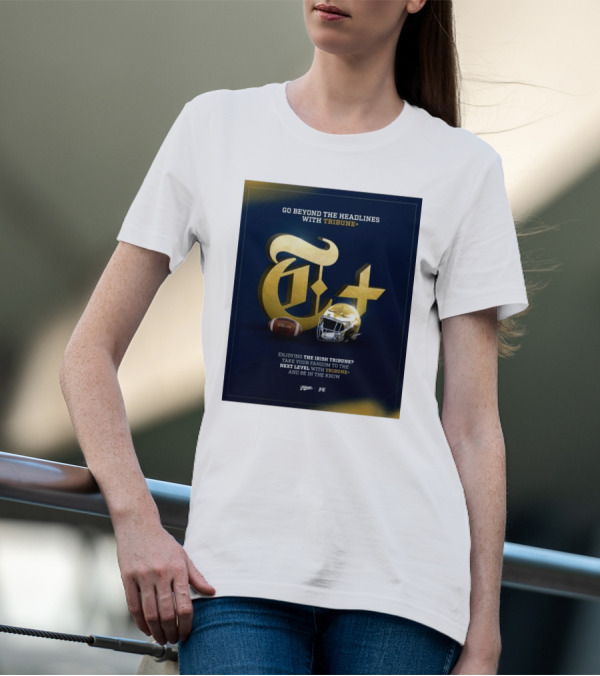Notre Dame Fighting Irish Tribune+ Go Beyond The Headlines Football Helmet T-Shirt