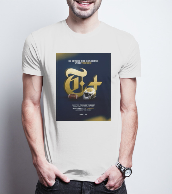 Notre Dame Fighting Irish Tribune+ Go Beyond The Headlines Football Helmet T-Shirt