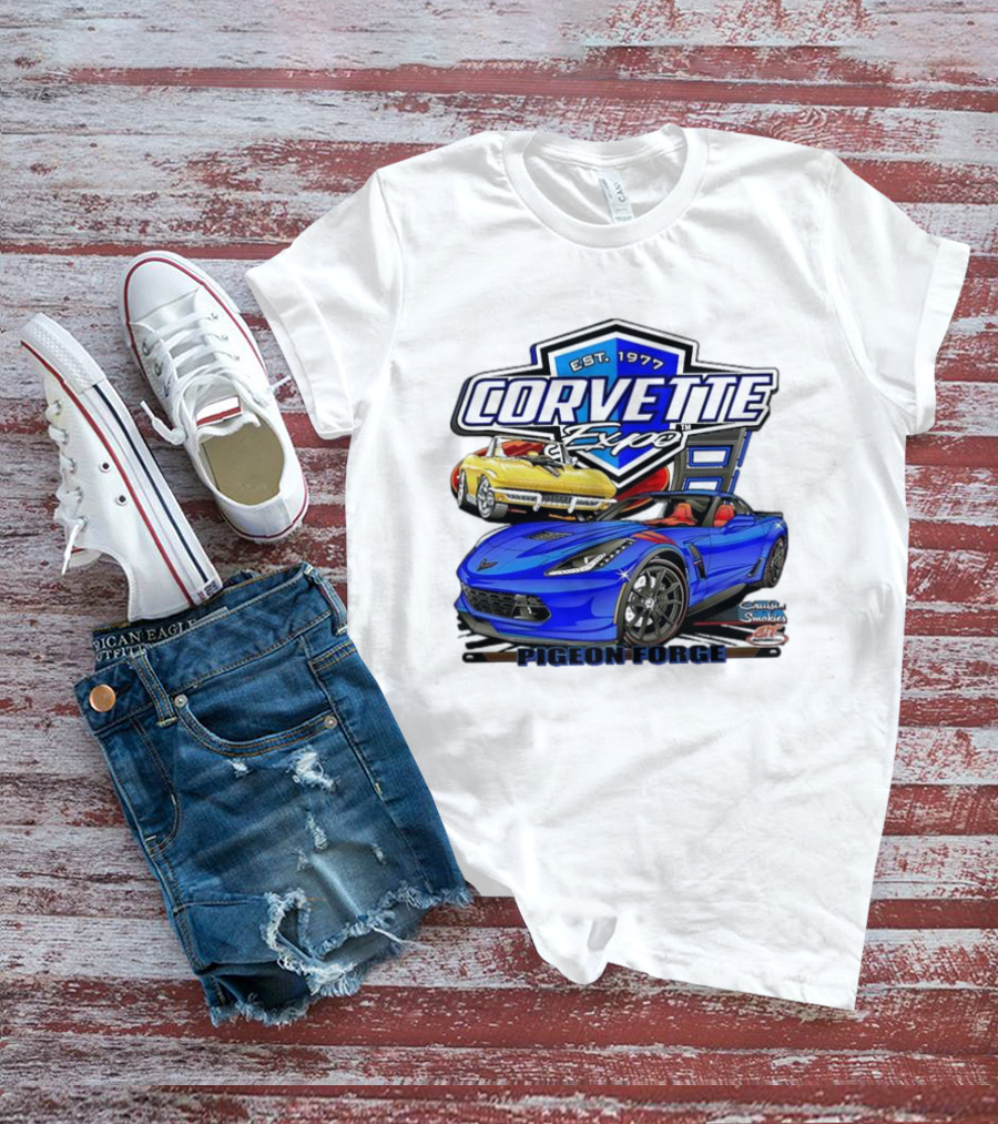 Corvette Expo Pigeon Forge 1977 Blue And Yellow Cars Cruise The Smokies T-Shirt