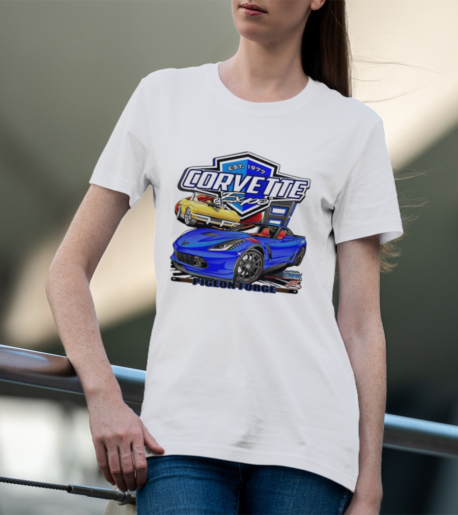 Corvette Expo Pigeon Forge 1977 Blue And Yellow Cars Cruise The Smokies T-Shirt