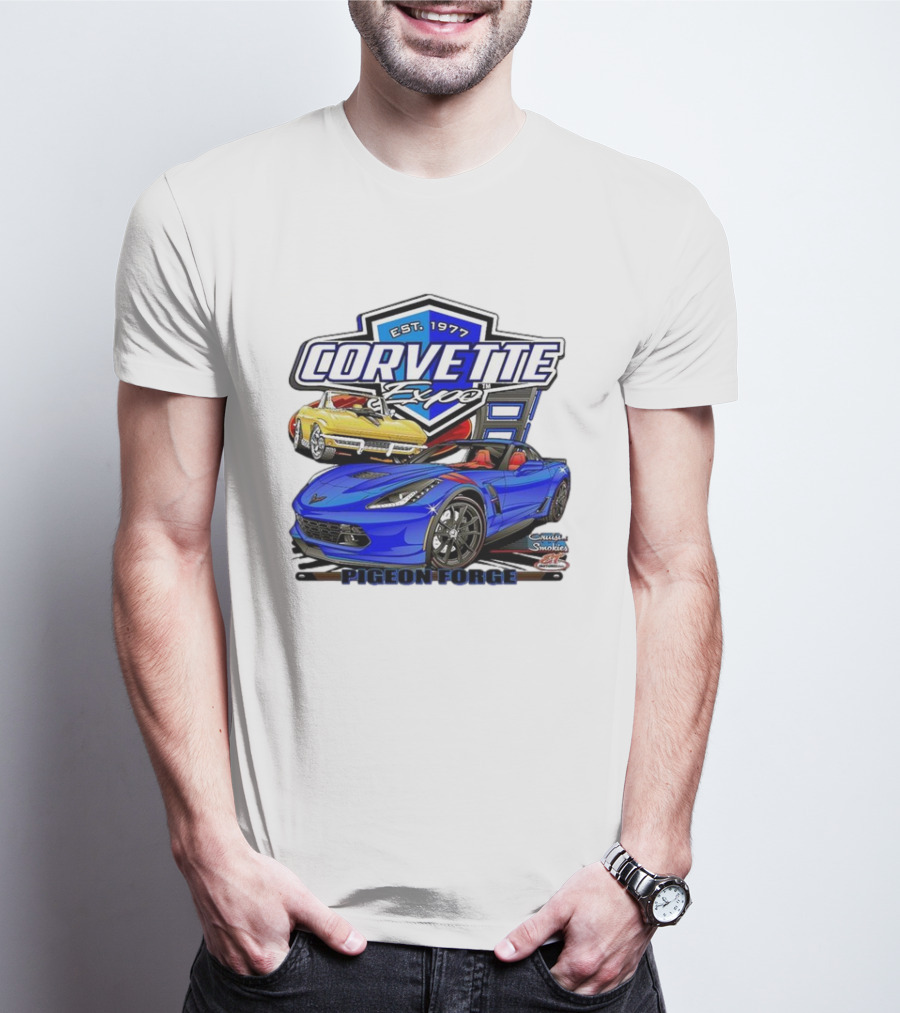 Corvette Expo Pigeon Forge 1977 Blue And Yellow Cars Cruise The Smokies T-Shirt
