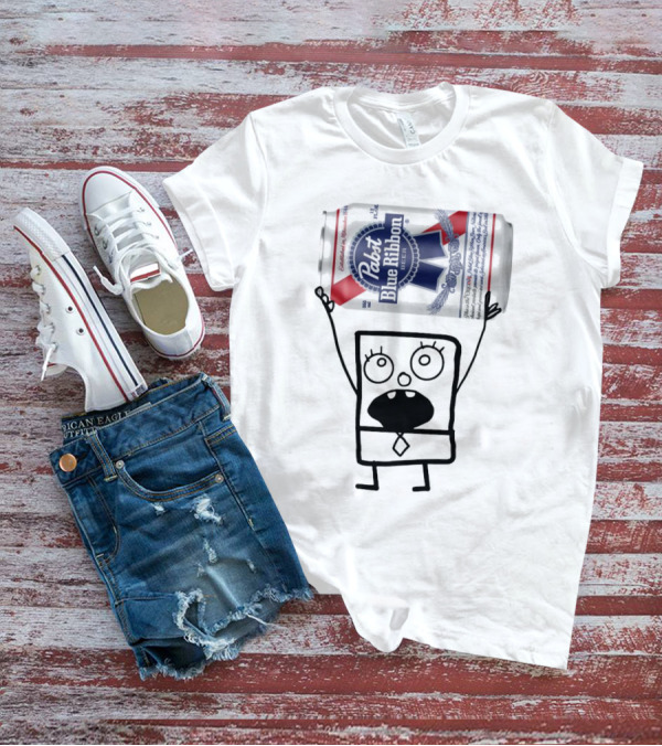 Pabst Blue Ribbon Doodlebob SpongeBob SquarePants Canned Beer Character T-Shirt
