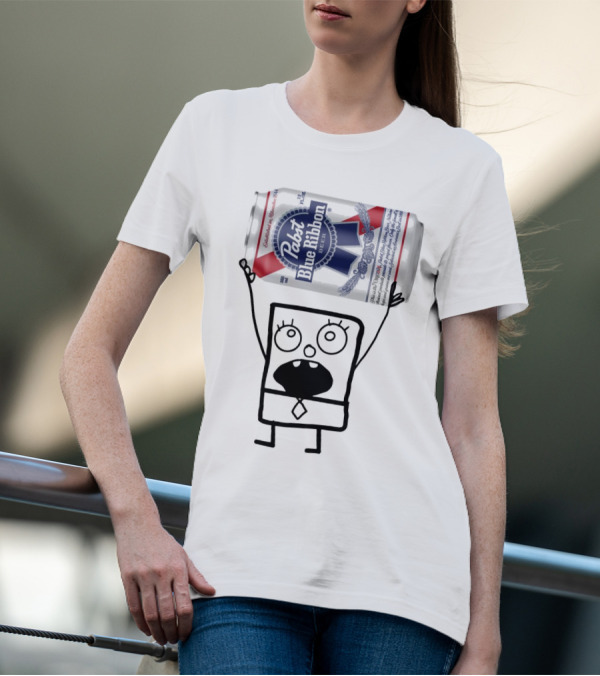 Pabst Blue Ribbon Doodlebob SpongeBob SquarePants Canned Beer Character T-Shirt