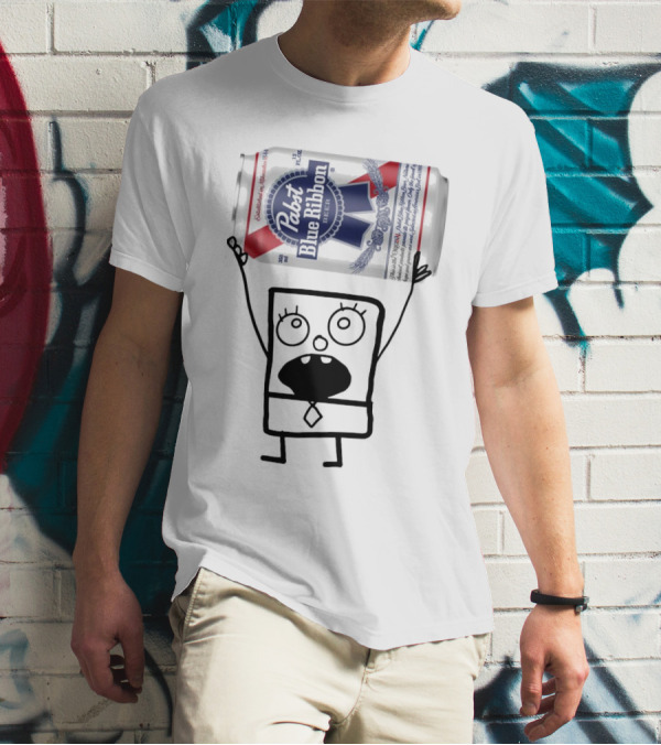 Pabst Blue Ribbon Doodlebob SpongeBob SquarePants Canned Beer Character T-Shirt