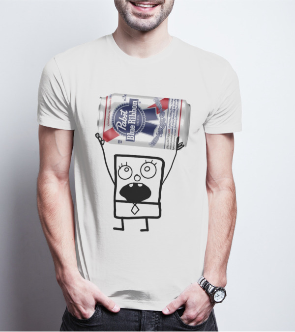 Pabst Blue Ribbon Doodlebob SpongeBob SquarePants Canned Beer Character T-Shirt