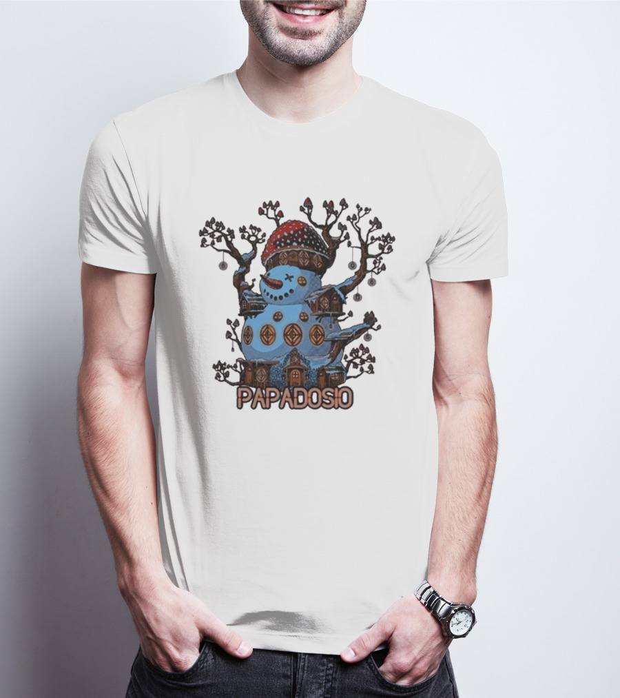 Papadosio Crimbus Snowman With Red Hat And Light Symbols T-Shirt