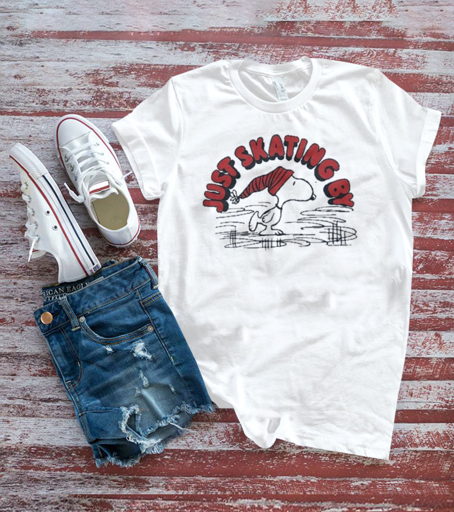 Peanuts Snoopy Just Skating By Winter Holiday Sweater Skating Scene T-Shirt