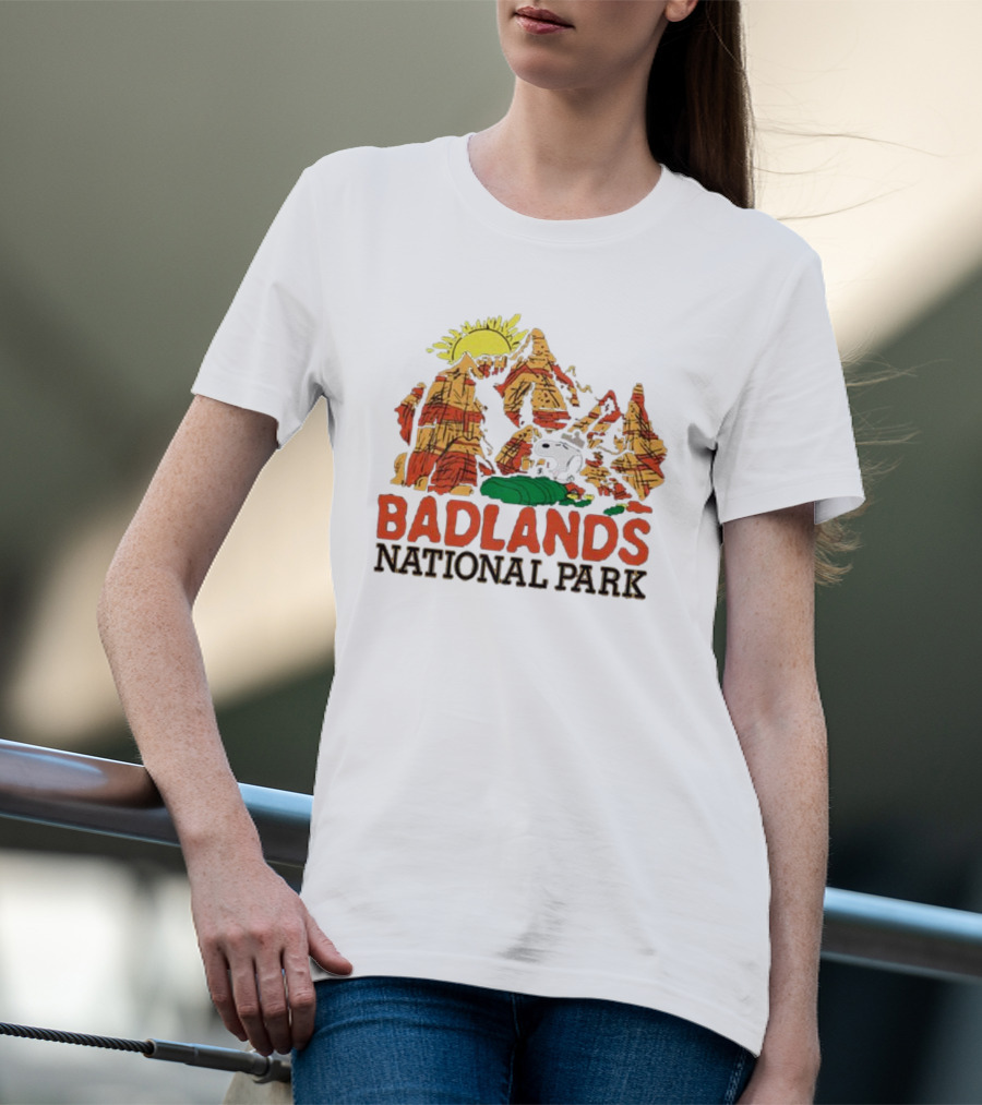 Peanuts Snoopy Badlands National Park Sun And Rock Formation T-Shirt