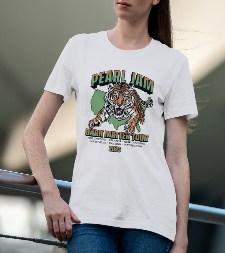 Pearl Jam Dark Matter Tour 2025 Tiger Tour Stops T-Shirt