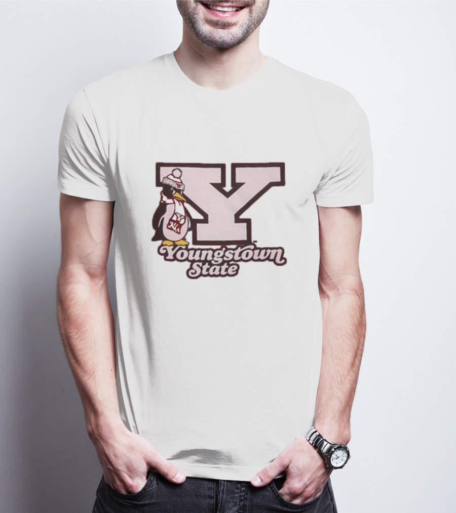Youngstown State Pete Block Y Logo And Penguin With Scarf T-Shirt