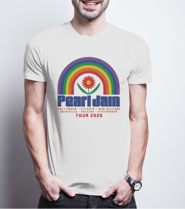 Pearl Jam Rainbow Blossom Hollywood Atlanta New Orleans Montreal Hanover Stuttgart Tour 2025 T-Shirt