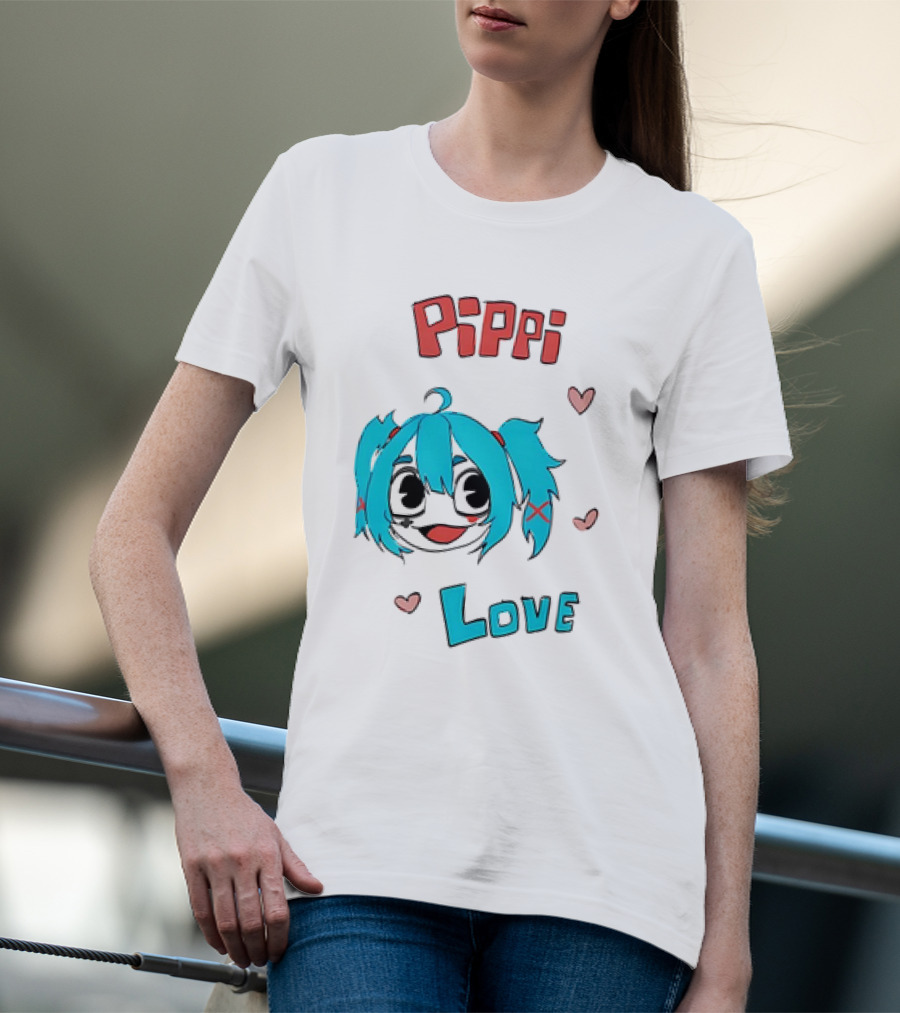 Pippi Love Blue Hair Cute Hearts T-Shirt
