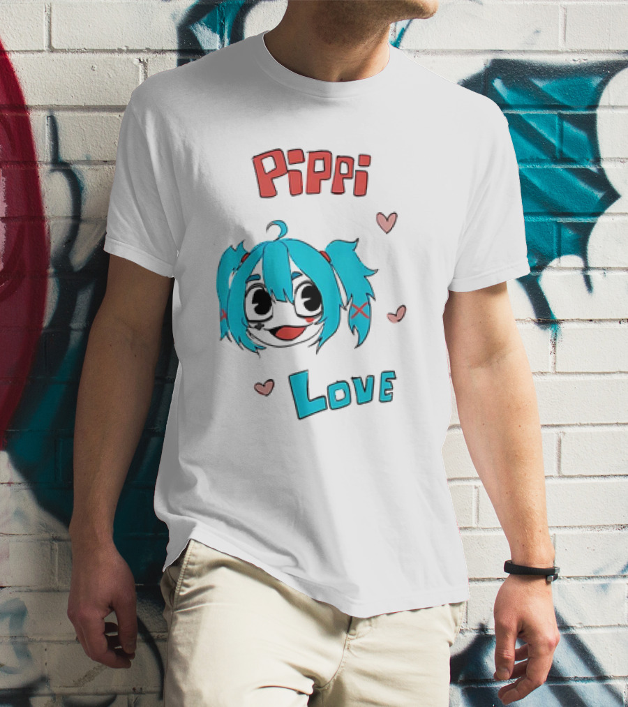 Pippi Love Blue Hair Cute Hearts T-Shirt
