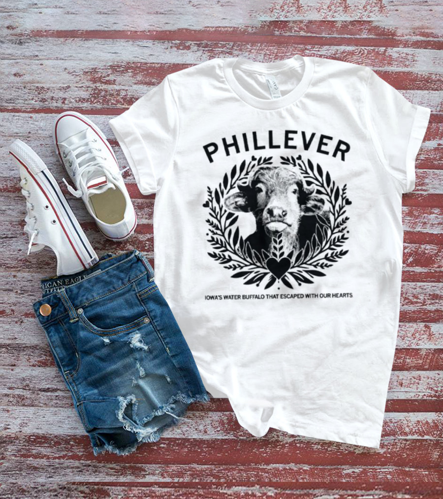Phillever Iowa Water Buffalo Escaped Hearts T-Shirt