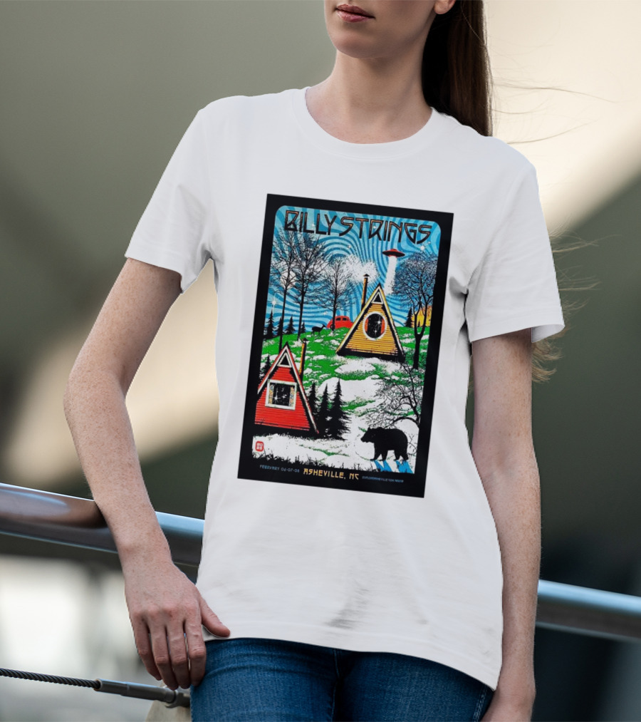 Billy Strings Feb 6-8 2025 ExploreAsheville.com Arena NC Cabin UFO Bear Forest T-Shirt