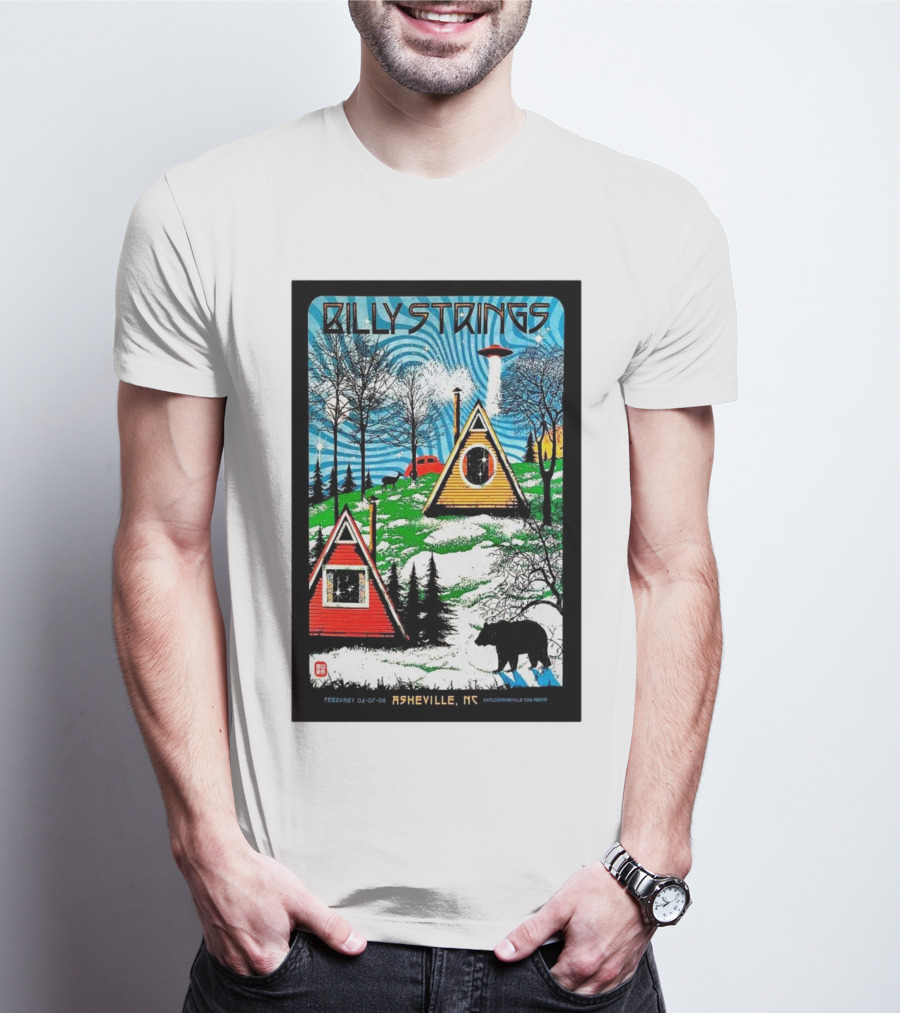 Billy Strings Feb 6-8 2025 ExploreAsheville.com Arena NC Cabin UFO Bear Forest T-Shirt