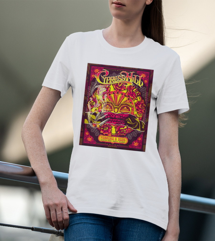 Cypress Hill Febrero 6 2025 Movistar Arena Bogotá Colombia Sun Mask Smoking Roses T-Shirt