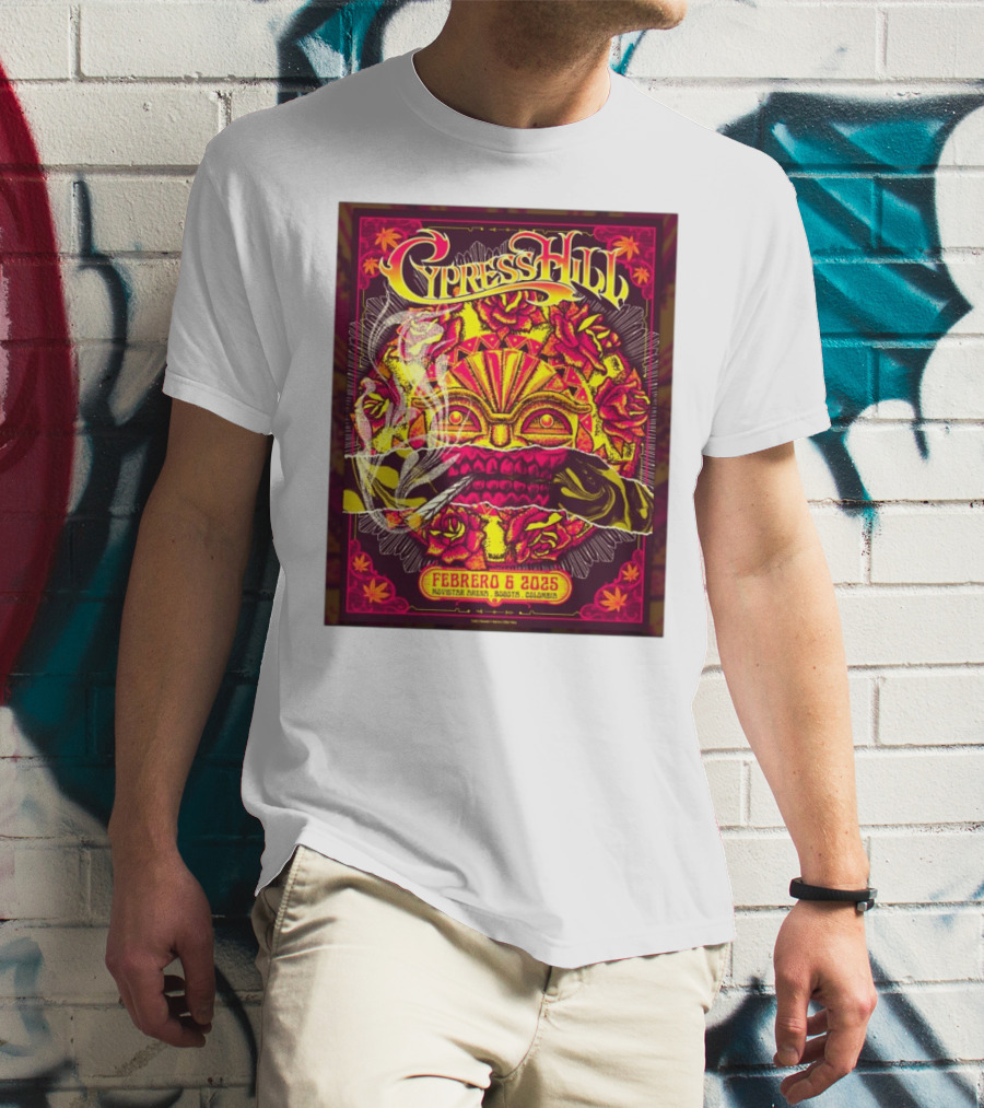Cypress Hill Febrero 6 2025 Movistar Arena Bogotá Colombia Sun Mask Smoking Roses T-Shirt