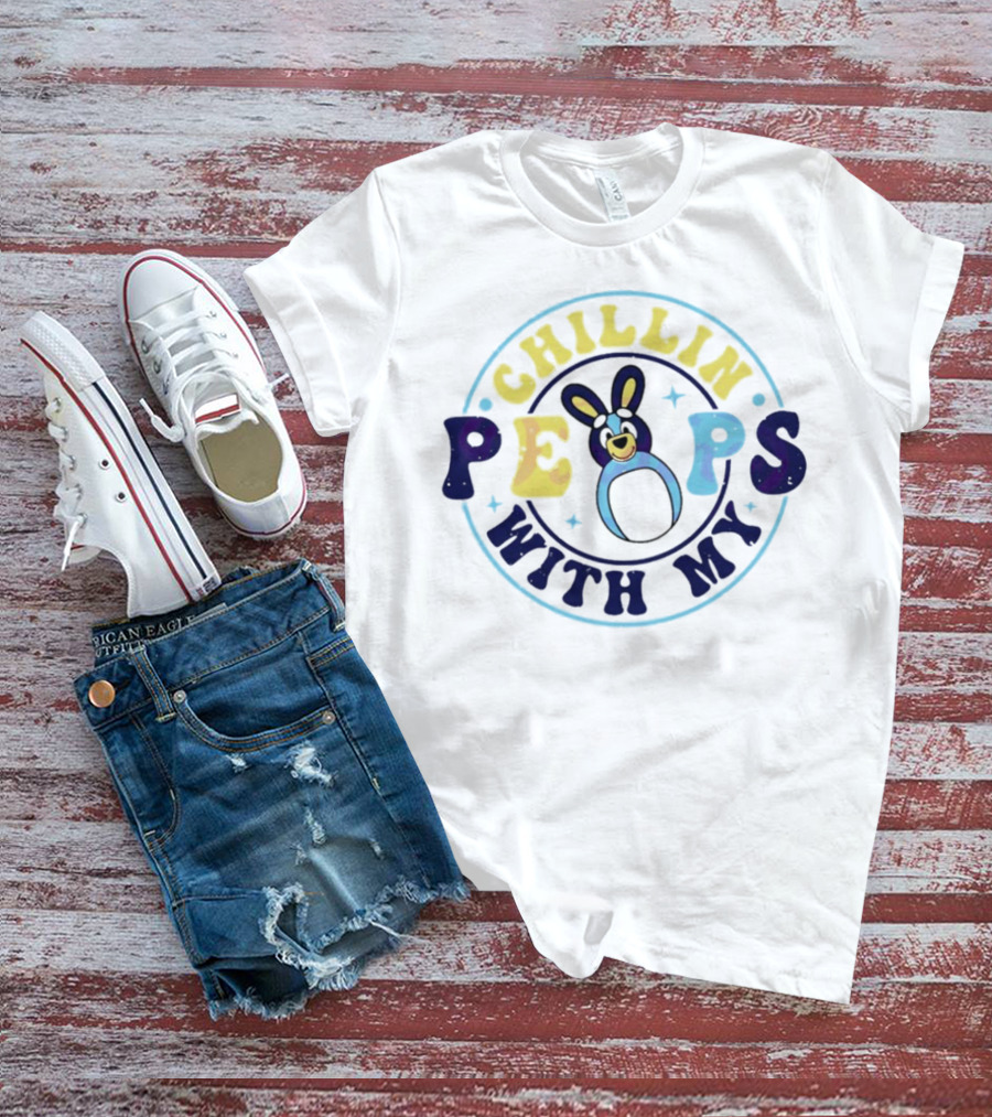 Chillin With My Peeps Bluey Easter Bunny Retro T-Shirt
