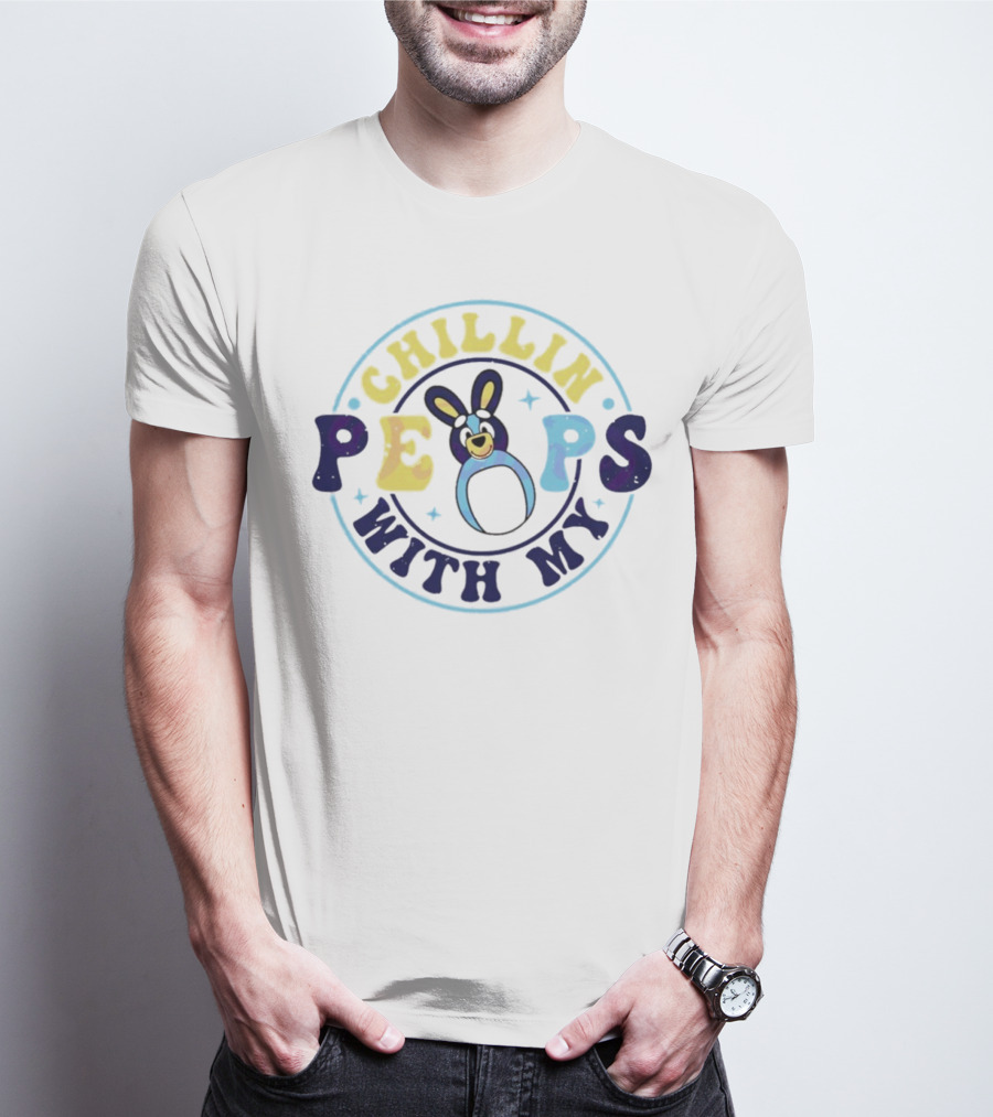 Chillin With My Peeps Bluey Easter Bunny Retro T-Shirt