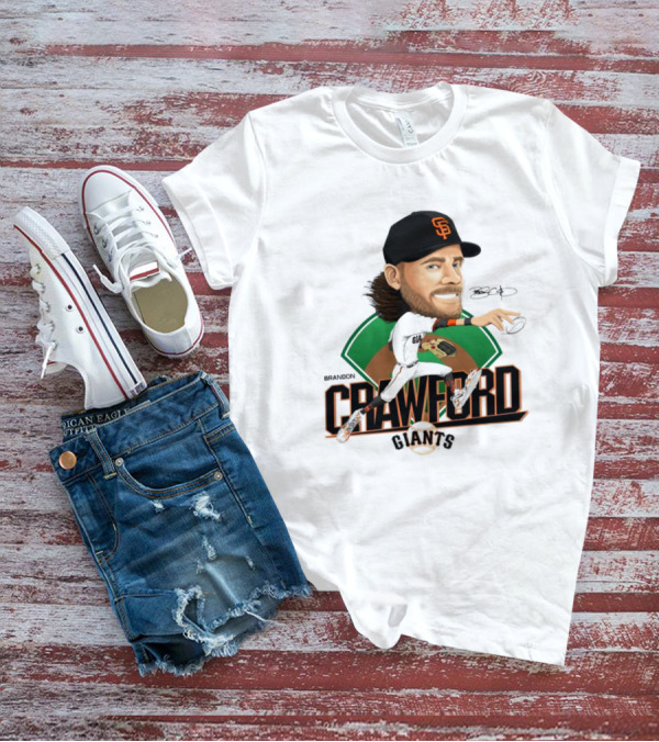 San Francisco Giants Brandon Crawford Caricature Celebrating Legendary Signature T-Shirt