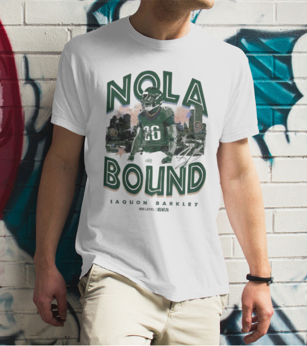NOLA Bound Saquon Barkley Philadelphia Eagles NFLPA Signature T-Shirt