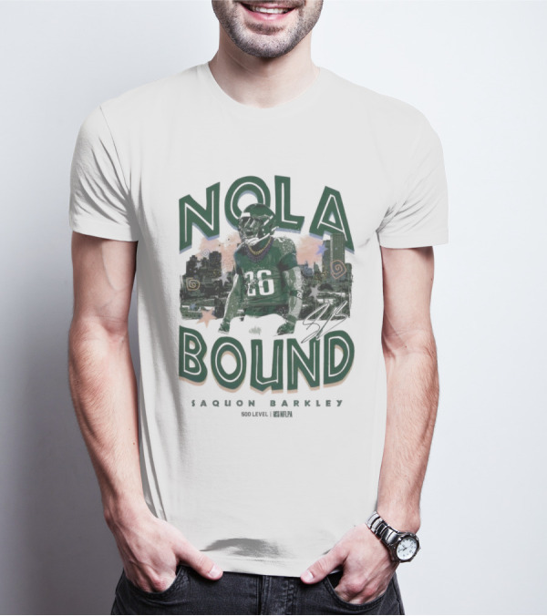 NOLA Bound Saquon Barkley Philadelphia Eagles NFLPA Signature T-Shirt