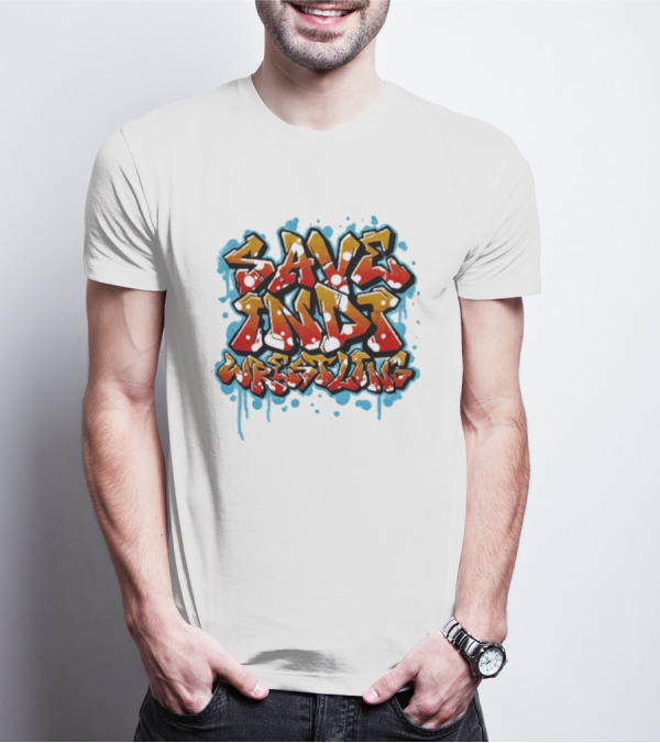 Save Indi Wrestling Graffiti Style Bold Text T-Shirt