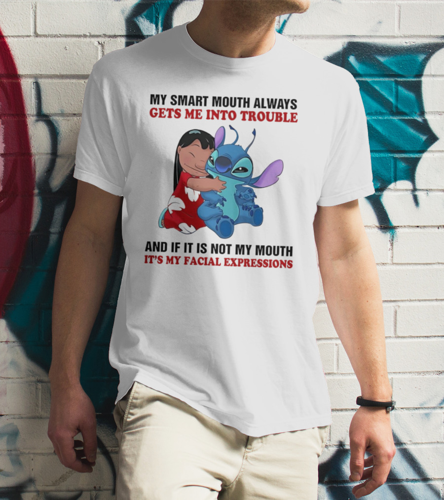 Lilo And Stitch My Smart Mouth Gets Me Into Trouble Facial Expressions T-Shirt