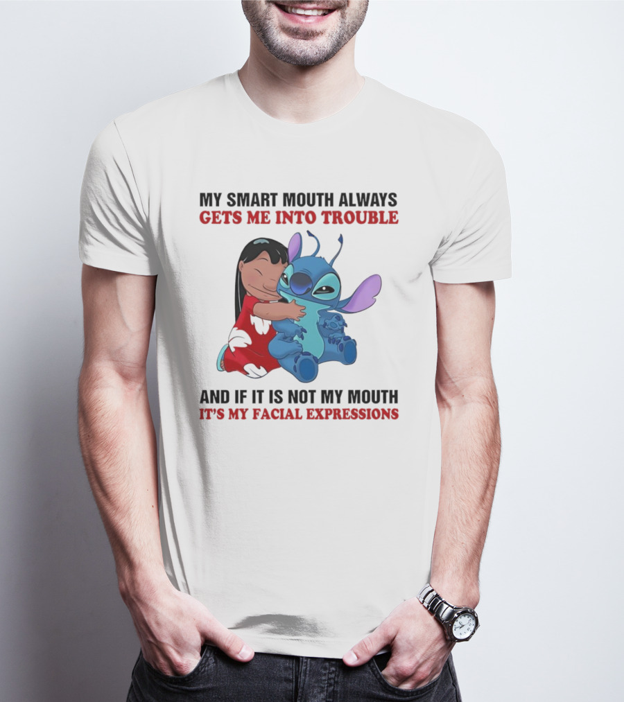 Lilo And Stitch My Smart Mouth Gets Me Into Trouble Facial Expressions T-Shirt