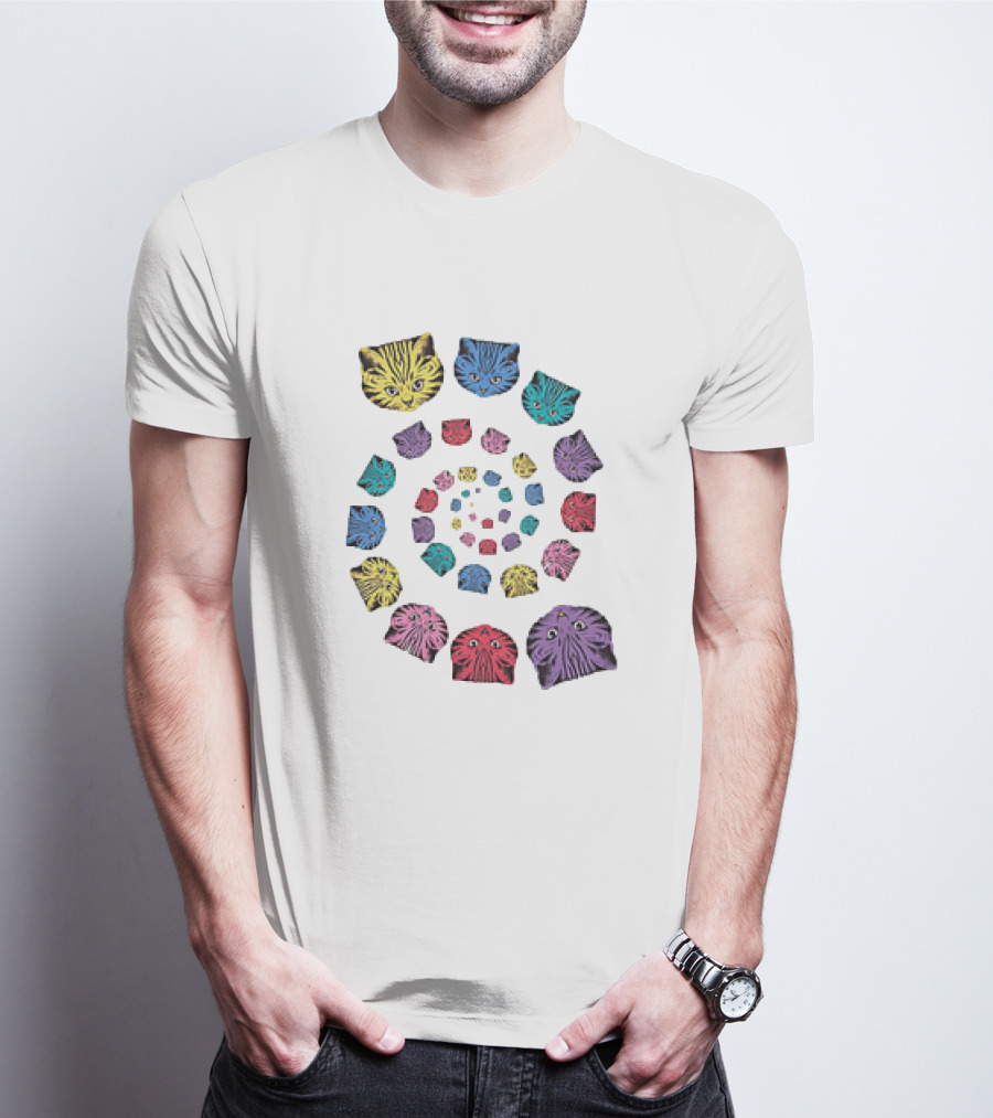 Spiral Cats Multicolor Optical Illusion T-Shirt
