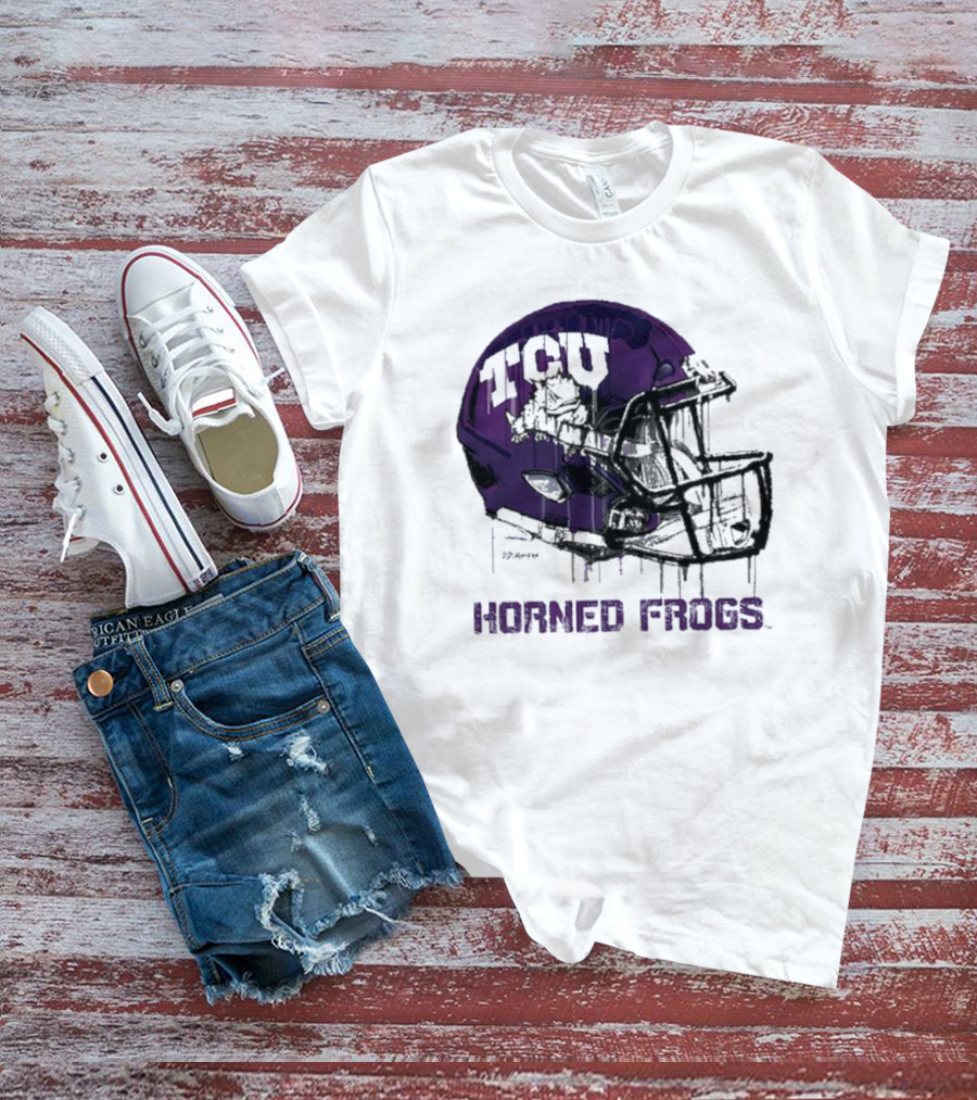 TCU Horned Frogs Dripping Helmet Football T-Shirt