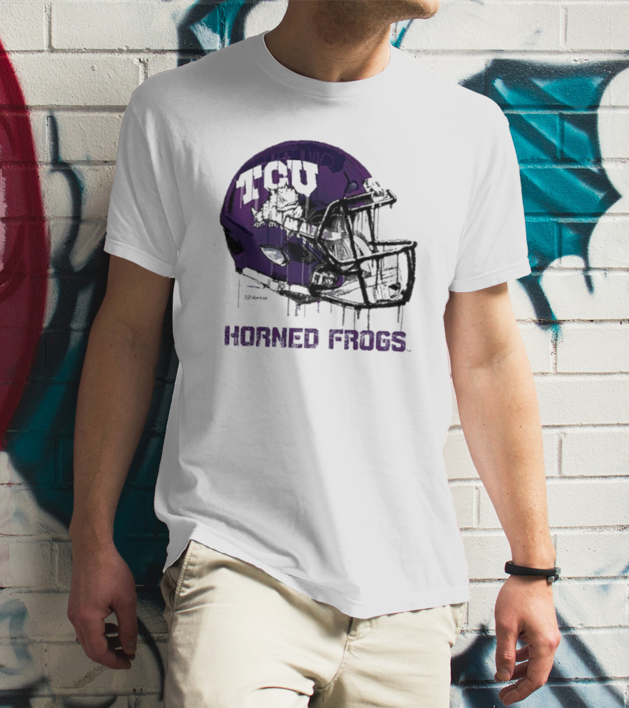 TCU Horned Frogs Dripping Helmet Football T-Shirt