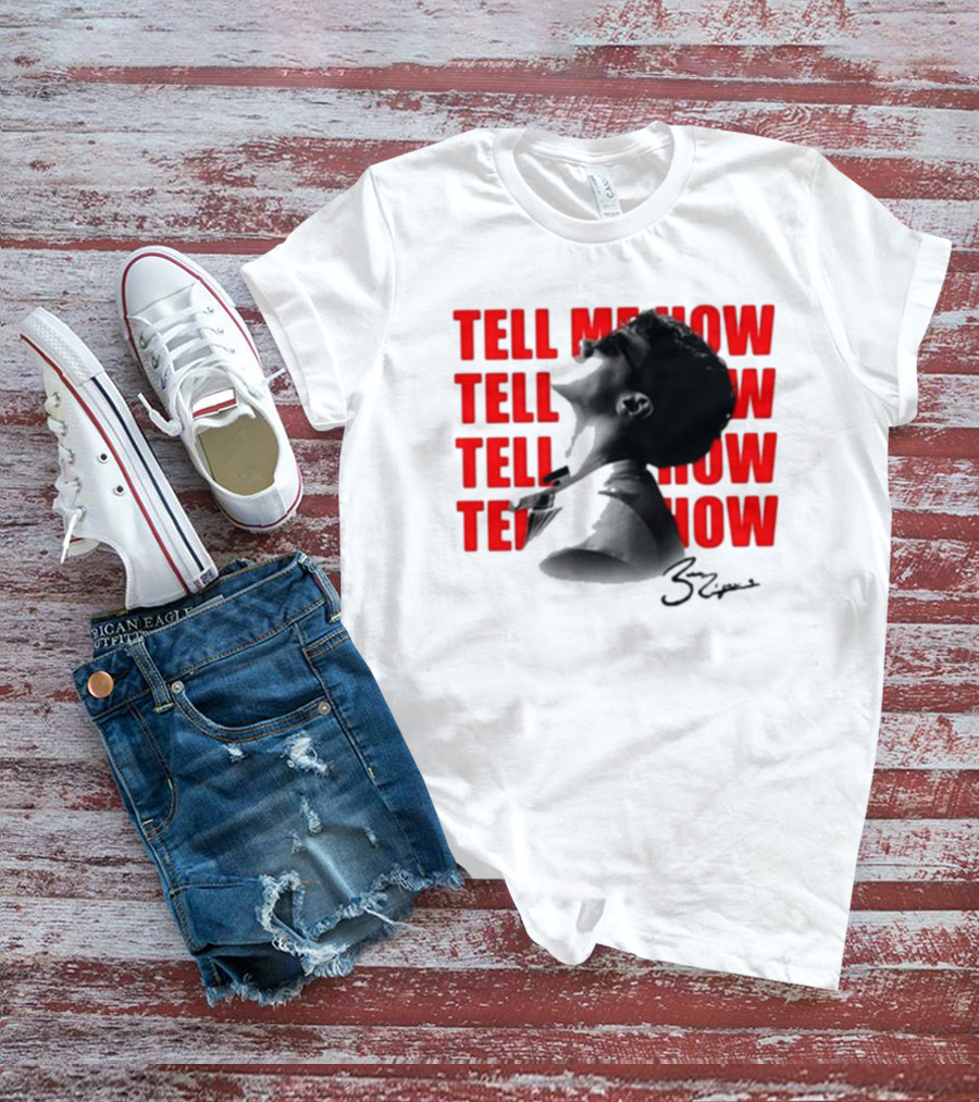 Tell Me How Ben Rodrigues Signature Black And White Artistic Portrait With Repeated Text In Eye-Catching Red Style T-Shirt