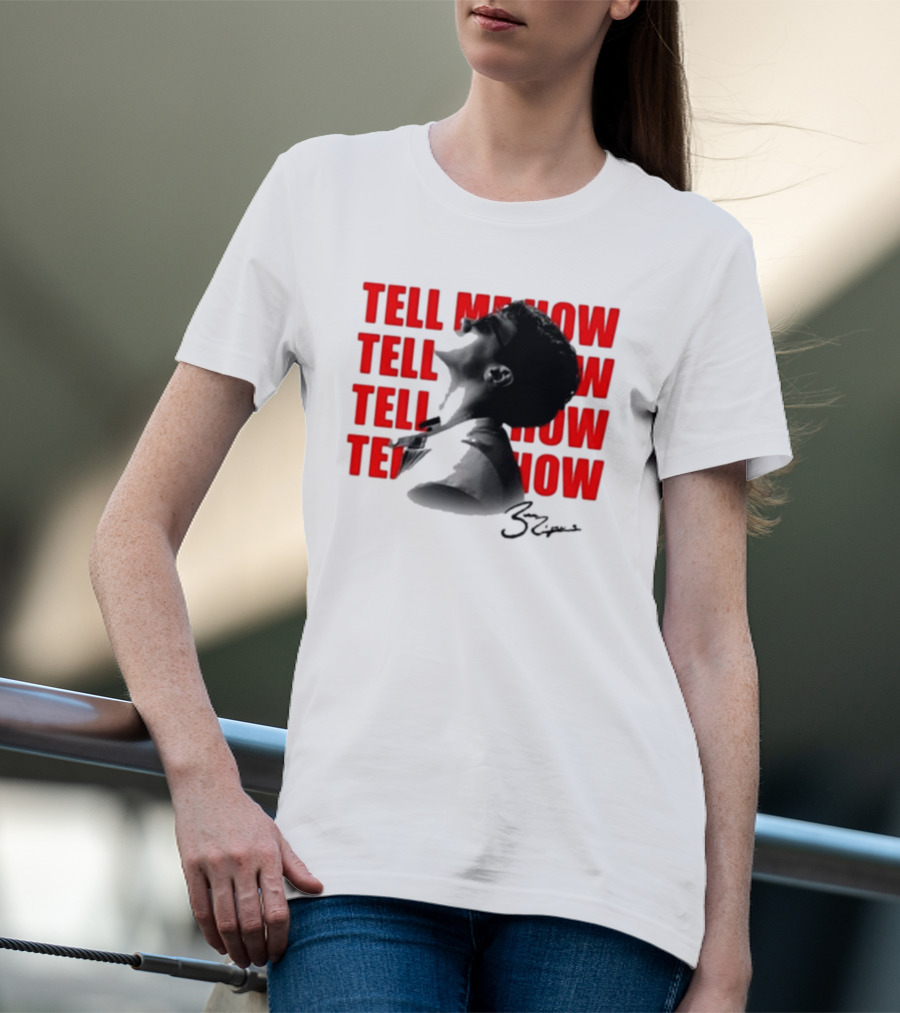 Tell Me How Ben Rodrigues Signature Black And White Artistic Portrait With Repeated Text In Eye-Catching Red Style T-Shirt