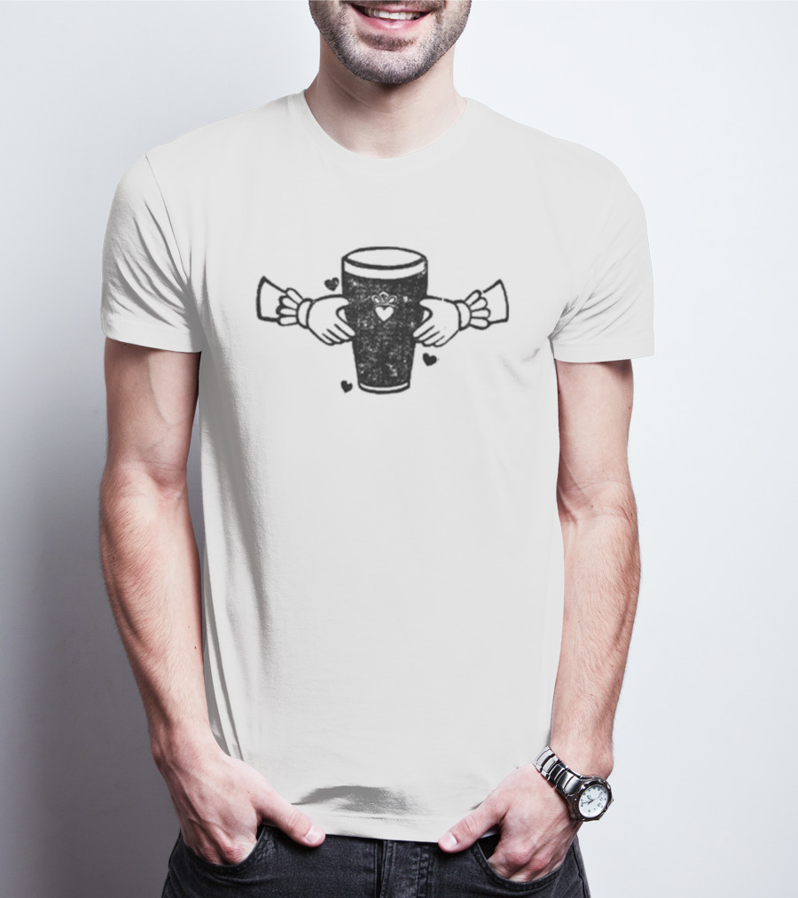Claddagh Pint With Heart And Hands Embrace T-Shirt