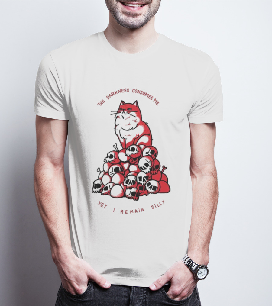 The Darkness Consumes Me Yet I Remain Silly Red Cat Bats Skulls T-Shirt