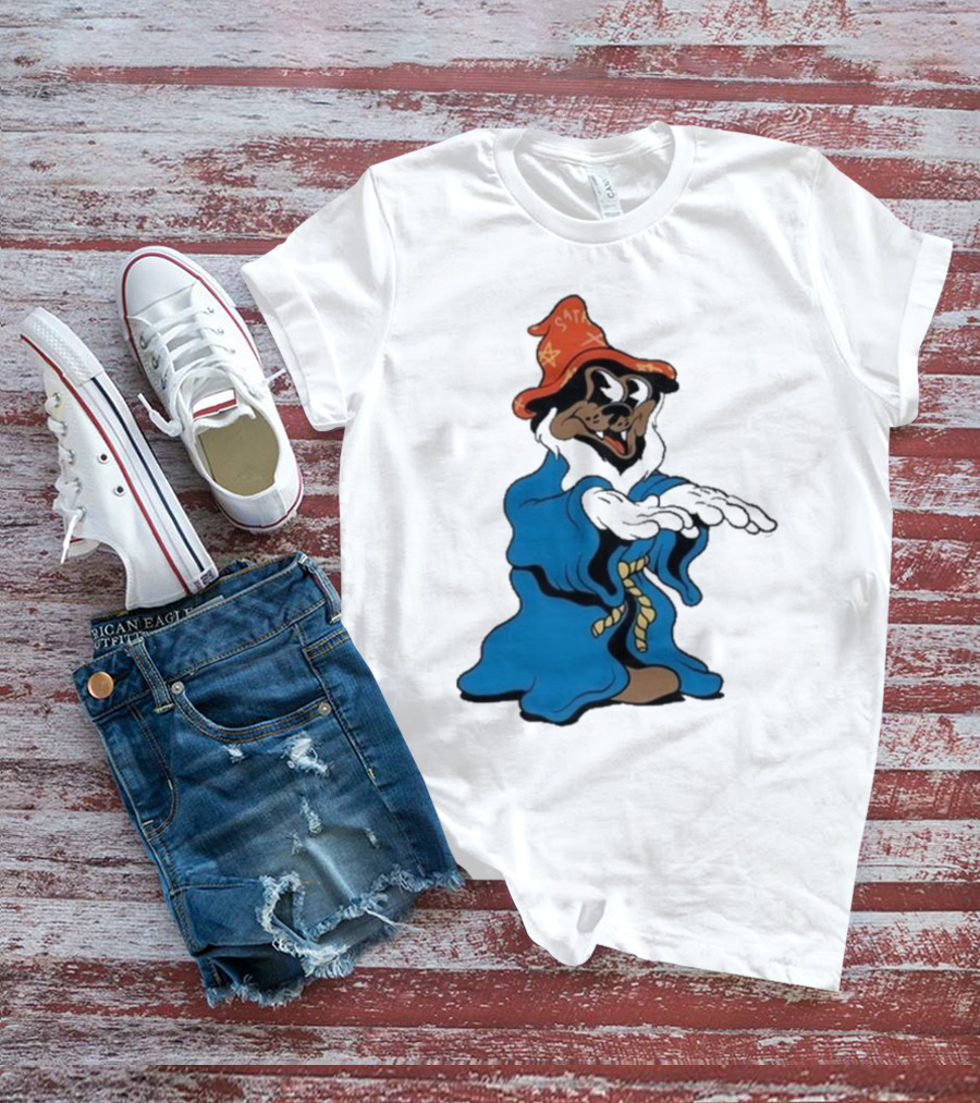 The Dudes It’s All Wavy Wizard Dog In Blue Robe With Orange Star Hat T-Shirt