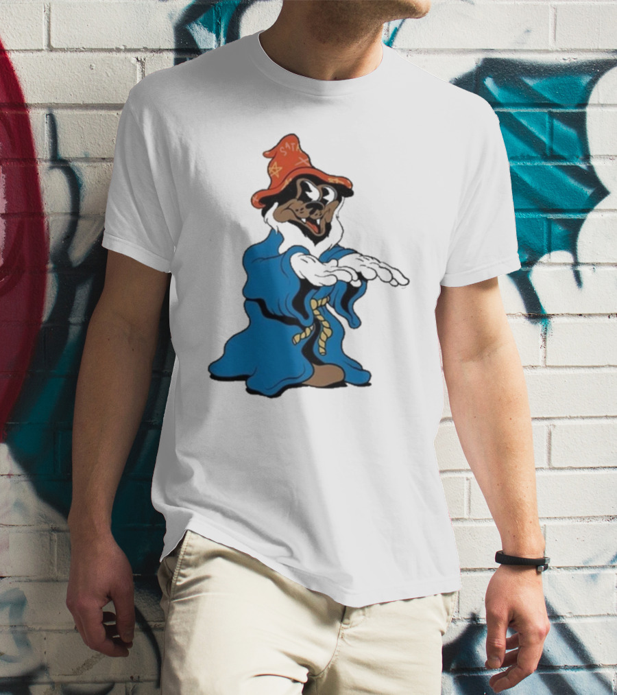 The Dudes It’s All Wavy Wizard Dog In Blue Robe With Orange Star Hat T-Shirt