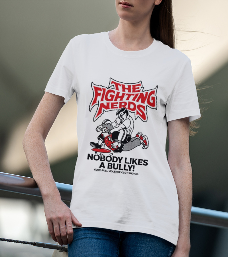 The Fighting Nerds Nobody Likes A Bully Cartoon Robot Battle T-Shirt