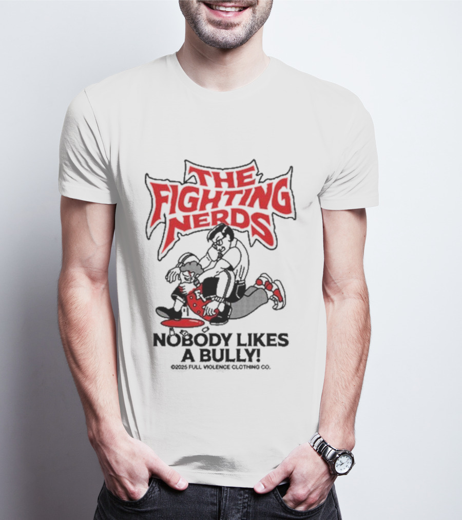 The Fighting Nerds Nobody Likes A Bully Cartoon Robot Battle T-Shirt