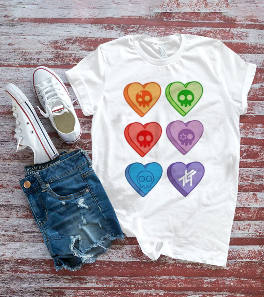 The Living Tombstone Colorful Candy Hearts Skull Motif Baby Doll T-Shirt