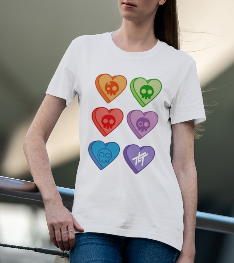 The Living Tombstone Colorful Candy Hearts Skull Motif Baby Doll T-Shirt
