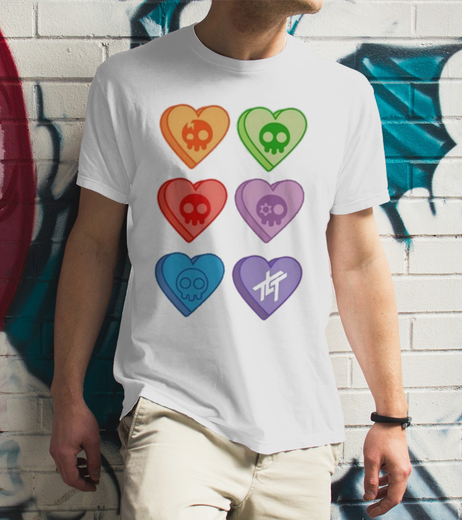 The Living Tombstone Colorful Candy Hearts Skull Motif Baby Doll T-Shirt