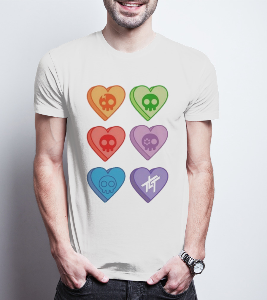 The Living Tombstone Colorful Candy Hearts Skull Motif Baby Doll T-Shirt
